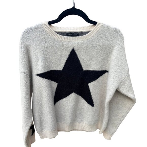 35. Tan & Black Star Print Knit Sweater Women’s Size L - Picture 4 of 5